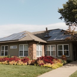 a leasing office with a garden