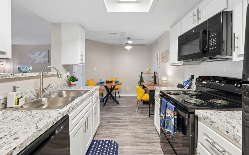 serving counter in well lit kitchen